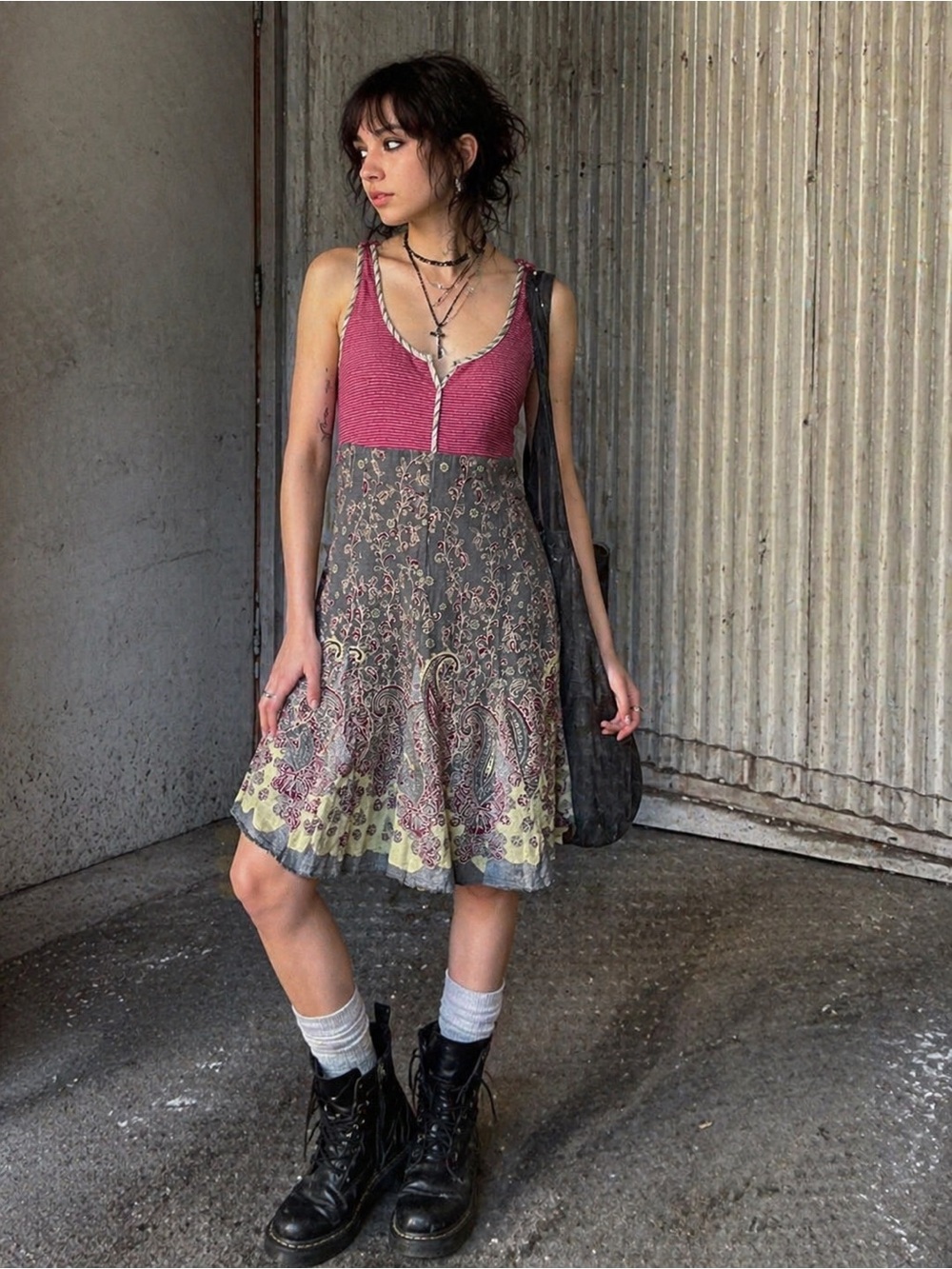 Free People Heartland Paisleys Mini Dress 8 Pink Gray Flowy Cottagecore Festival - Picture 2 of 11